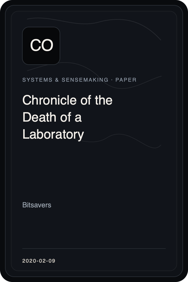 Cover treatment for Chronicle of the Death of a Laboratory