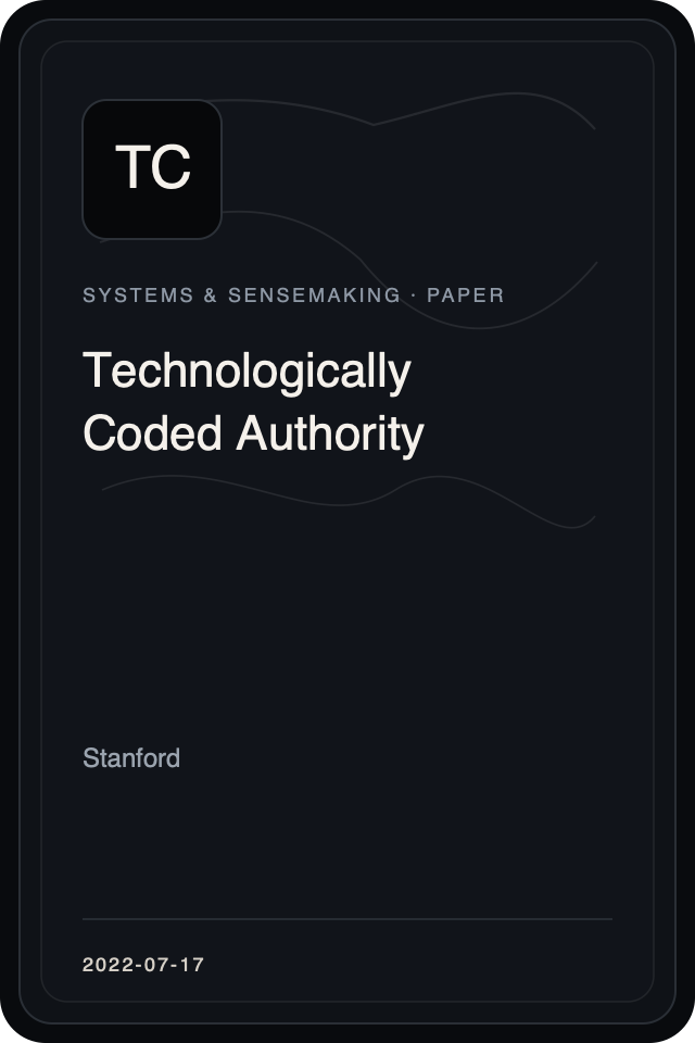 Cover treatment for Technologically Coded Authority