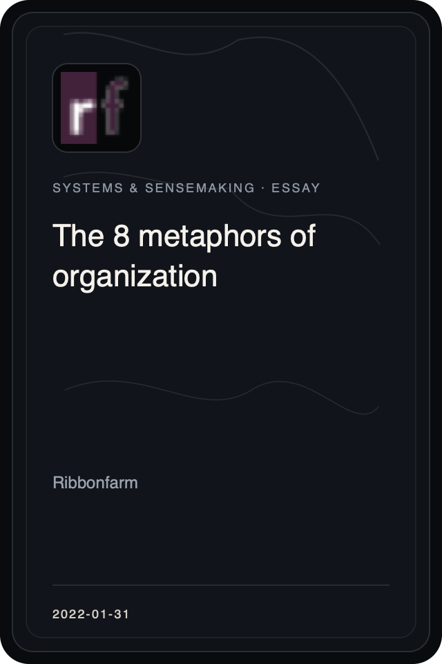 Logo treatment for The 8 metaphors of organization